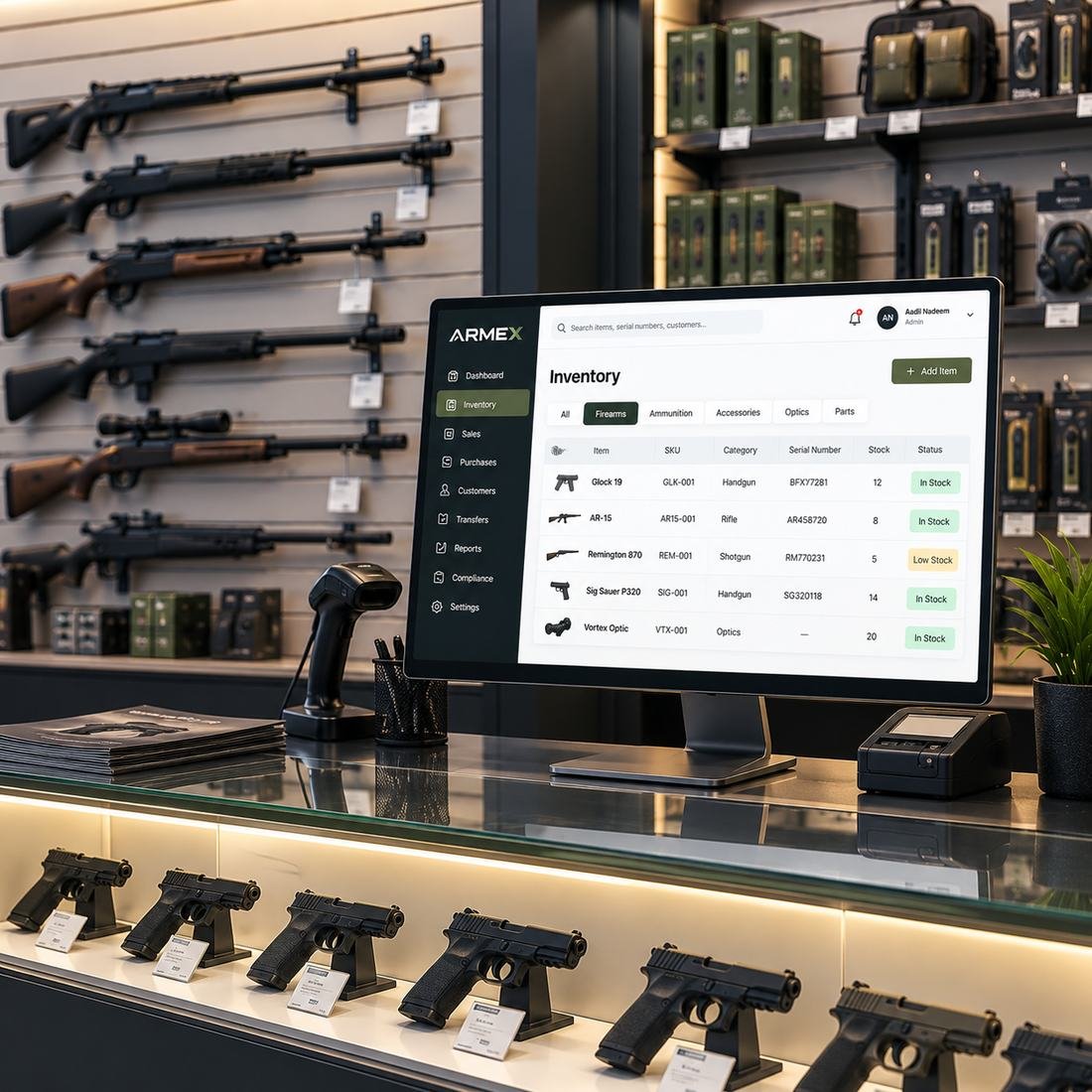 Retail armoury counter running ARMEX inventory