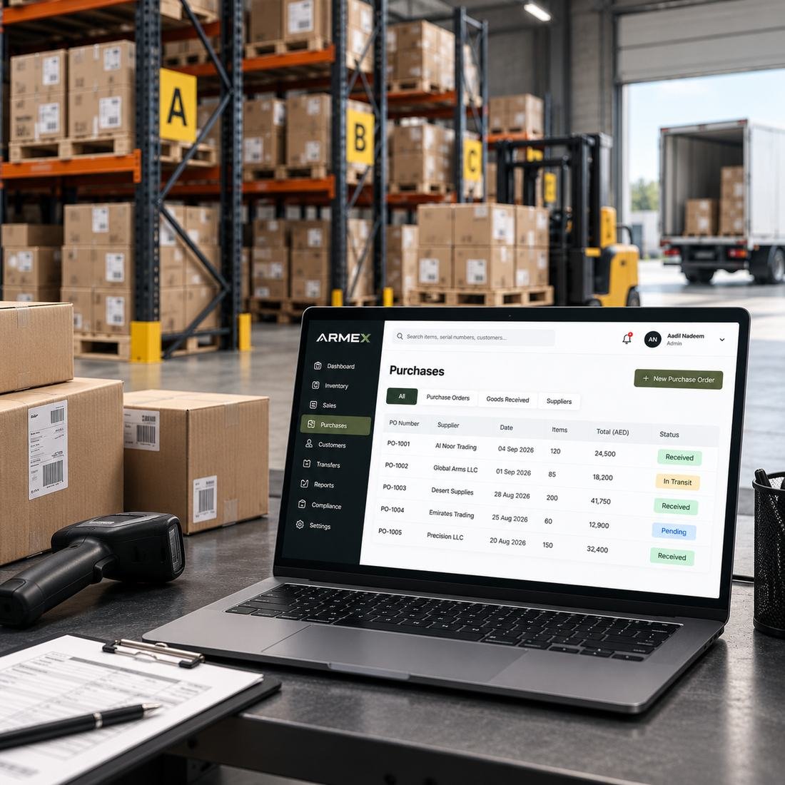 Distribution warehouse receiving stock into ARMEX