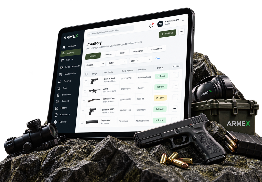 ARMEX inventory open on a tablet