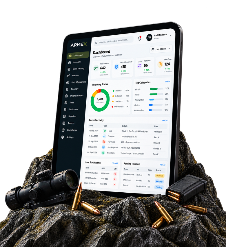 ARMEX dashboard on a tablet